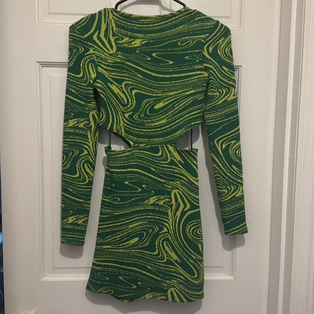 Zara Green and Yellow‎ Swirl Long Sleeve Dress - Picture 4 of 4